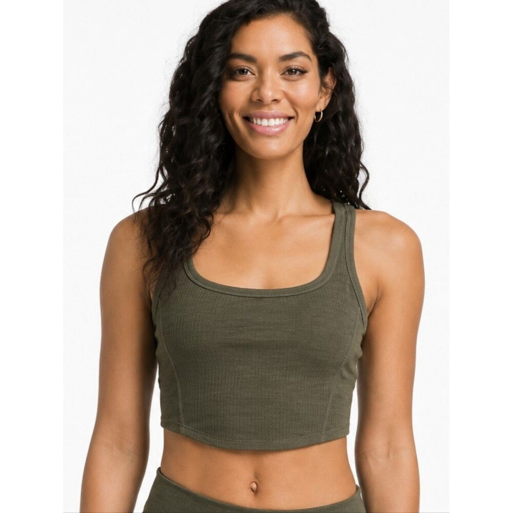 prAna Becksa Ribbed Racerback Bralette Crop Tank Olive Green Size S